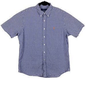 Ralph Lauren Mens Large Seersucker Shirt Blue Plaid Short Sleeve Button Up